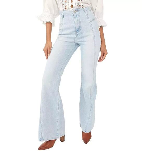 Free People x We The Free Light Indigo Stretch Florence Flare Jeans US 27 - Picture 2 of 8